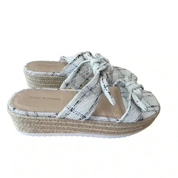 Stuart Weitzman Bandeau Espadrilles Flat Sandals Tweed Bows Womens Size 7.5 - Picture 7 of 12